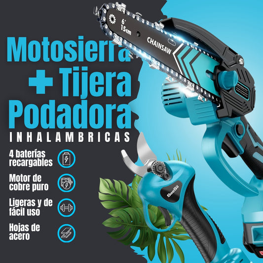 Combo Inalámbrico Motosierra + Tijeras Mecánicas (A BATERIAS)